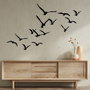 Wallity Migration - Escultura de pared de metal con 11 pájaros negros